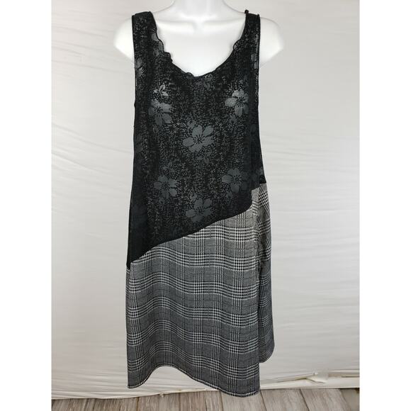 Noblu Black Plaid Dress Cotton & Spandex Sleeveles Size M Floral Lace - Picture 1 of 6